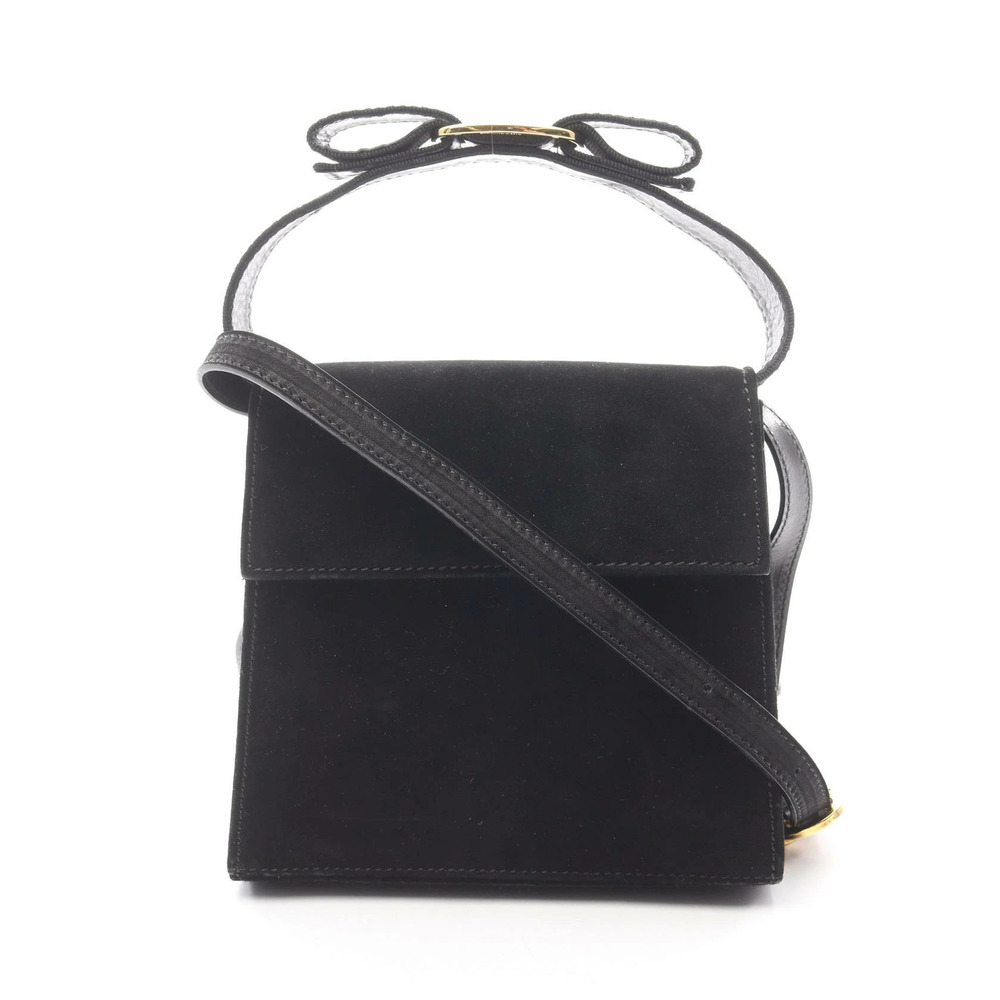 Salvatore Ferragamo Vara Ribbon Suede Shoulder Bag Black